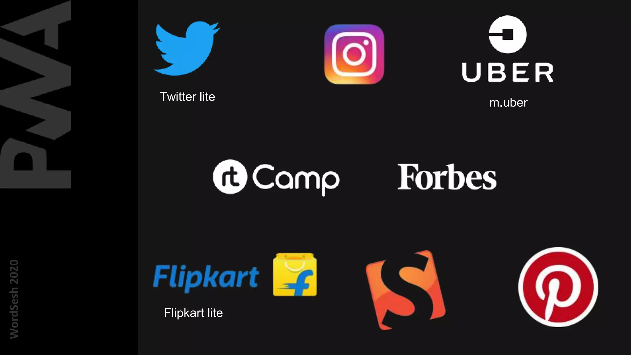 WordSesh2020
Flipkart lite
Twitter lite m.uber
 