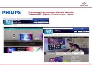 Интегрированы Iframe-приложения в Facebook и VKontakte:
«Поддержка 365», «Модели», «Интернет-магазин» и другие.
22
 