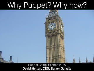 Why Puppet? Why now?
Puppet Camp, London 2015
David Mytton, CEO, Server Density
 