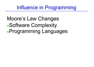 Influence in Programming
Moore’s Law Changes
Software Complexity
Programming Languages
 