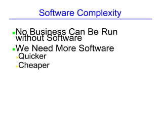 Software Complexity
No Business Can Be Run
without Software
We Need More Software
Quicker
Cheaper
 