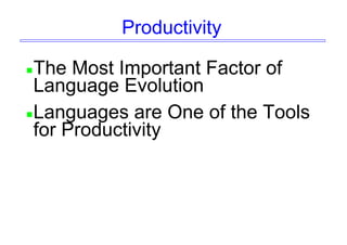 Productivity
The Most Important Factor of
Language Evolution
Languages are One of the Tools
for Productivity
 