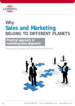 Why
Sales and Marketing
01
BELONG TO DIFFERENT PLANETS
Practical approach to
marketing-sales alignment
Treating various marketing-sales face-offs with real-life solutions
Phone: 855-592-3779 Email:| info@leadsberry.com www.leadsberry.com|
 
