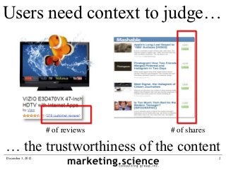 Users need context to judge…




                   # of reviews   # of shares

… the trustworthiness of the content
Decem...