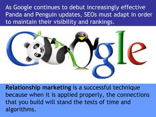 As Google continues to debut increasingly effective
Panda and Penguin updates, SEOs must adapt in order
to maintain their ...