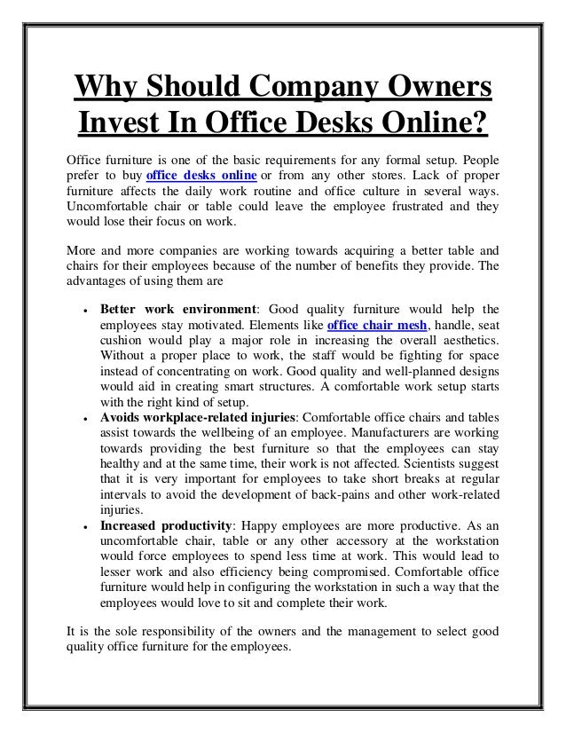 Why Should Company Owners Invest In Office Desks Online