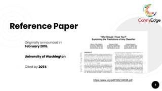 Reference Paper
￮ Originally announced in
February 2016.
￮ University of Washington
￮ Cited by 2054
3
https://arxiv.org/pdf/1602.04938.pdf
 