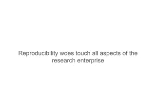 Reproducibility woes touch all aspects of the
research enterprise
 