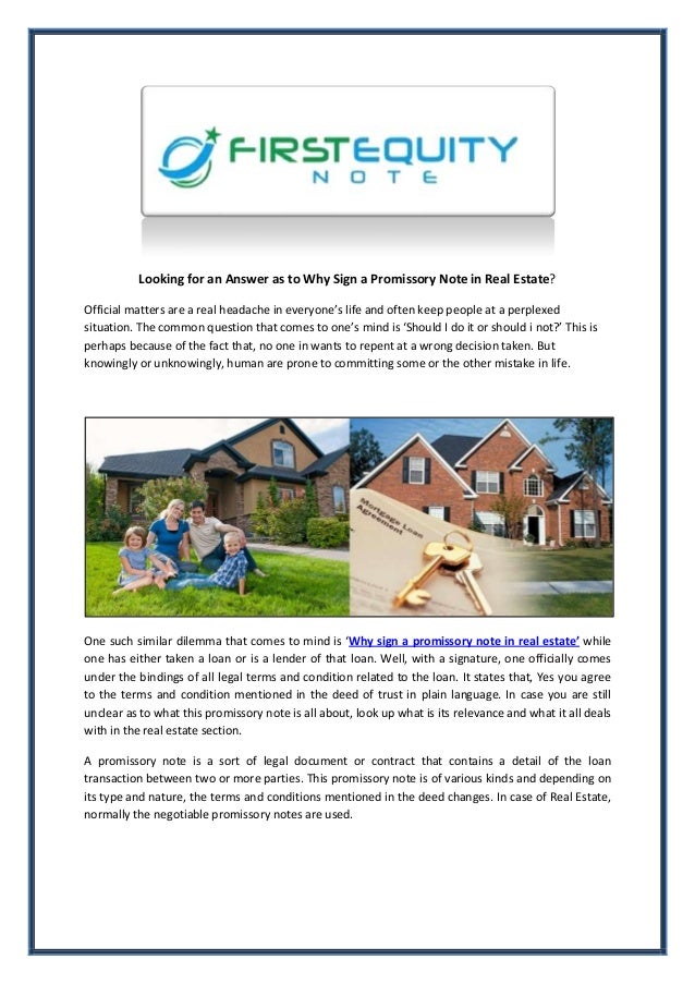 Why sign a promissory note in real estate