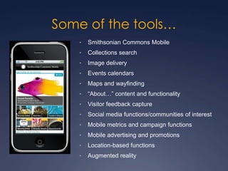 Mobile sign language guides in development at SAAM (already online at http://americanart.si.edu/education/asl/)Important research by Laboratory for Visual Learning, Harvard-Smithsonian Center for Astrophysics finds efficacy of iPads and eBook readers in helping learning disabled to read