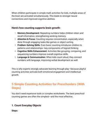 Simple Counting Activities For Preschool Brain Development | PDF