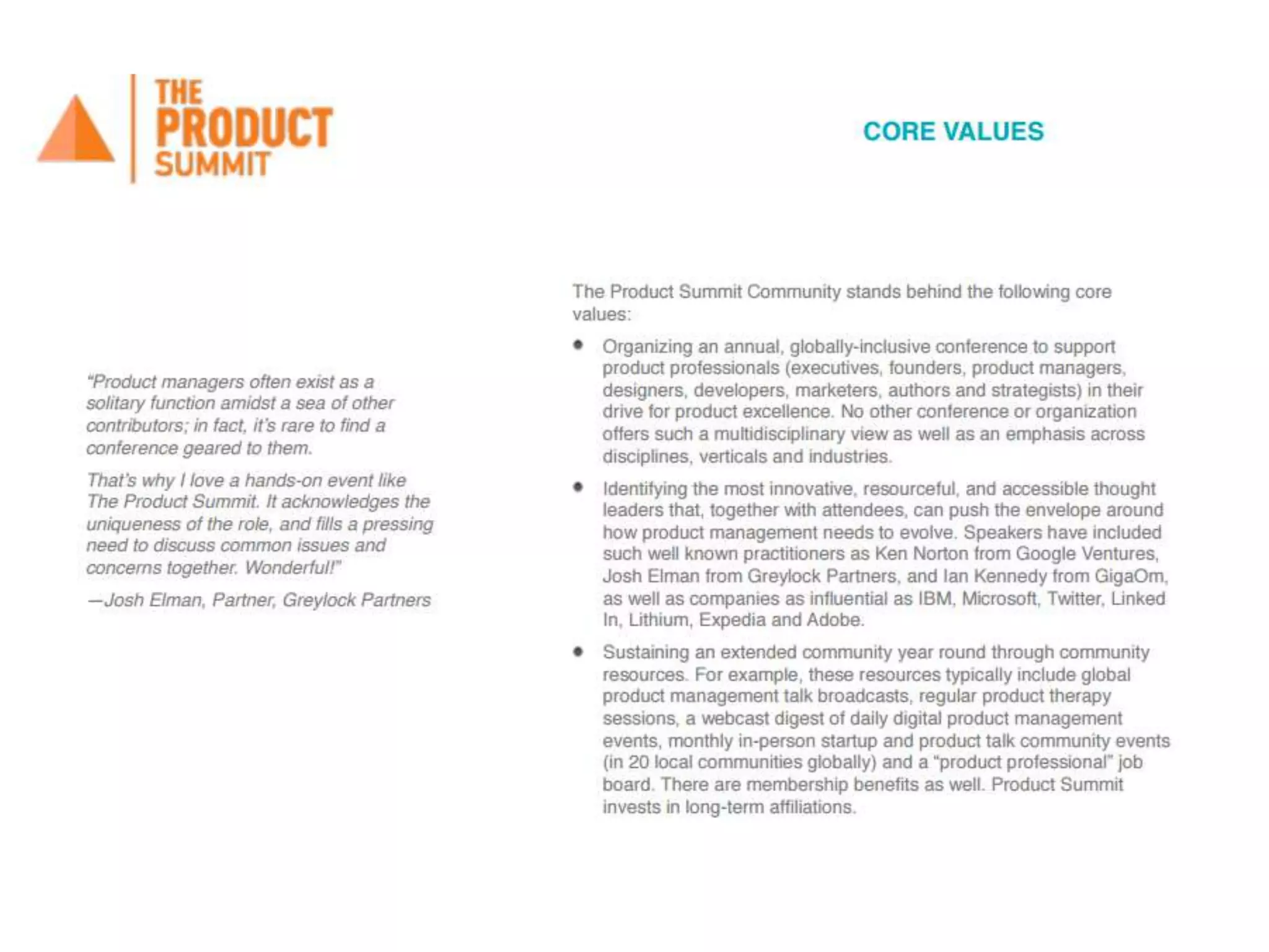 Value Of Sponsoring The Product Summit