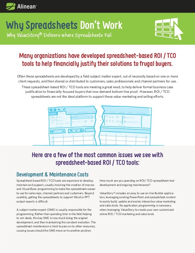 why spreadsheets dont work for roi tco sales marketing tools selling spreadsheets