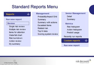 © Risk Decisions, 2015
Standard Reports Menu
 