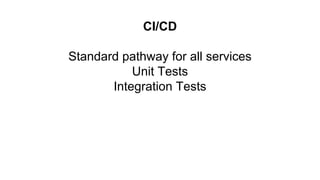 CI/CD
Standard pathway for all services
Unit Tests
Integration Tests
 