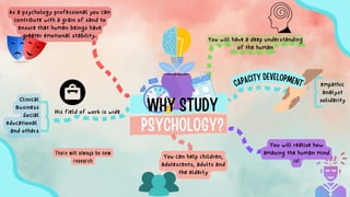 WHY STUDY

PSYCHOLOGY?
As a psychology professional you can

contribute with a grain of sand to

ensure that human beings have

greater emotional stability.
CAPACITY DEVELOPMENT
You will have a deep understanding

of the human


empathic
analyst
solidarity
His field of work is wide


Clinical
Business
Social
educational
and others
You will realize how

amazing the human mind

is!


You can help children,

adolescents, adults and

the elderly


There will always be new

research


 