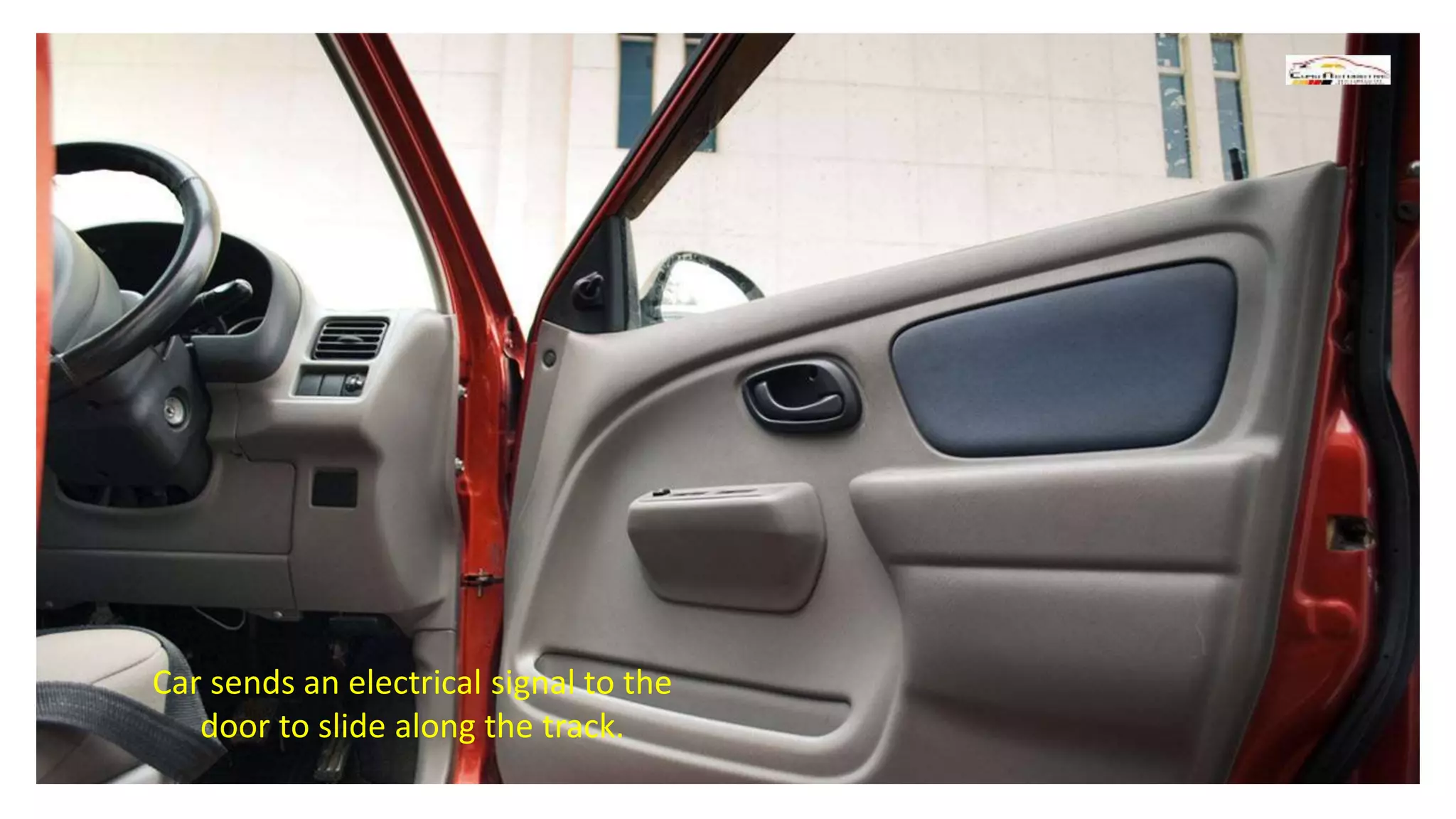 Car sends an electrical signal to the
door to slide along the track.
 