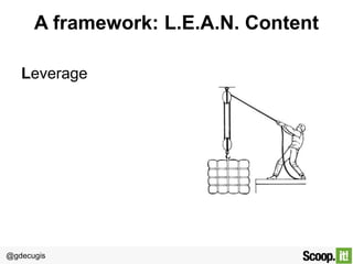 @gdecugis
A framework: L.E.A.N. Content
Leverage
Experiment
 
