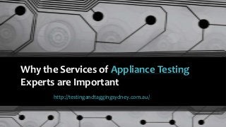 Why the Services of Appliance Testing
Experts are Important
http://testingandtaggingsydney.com.au/

 