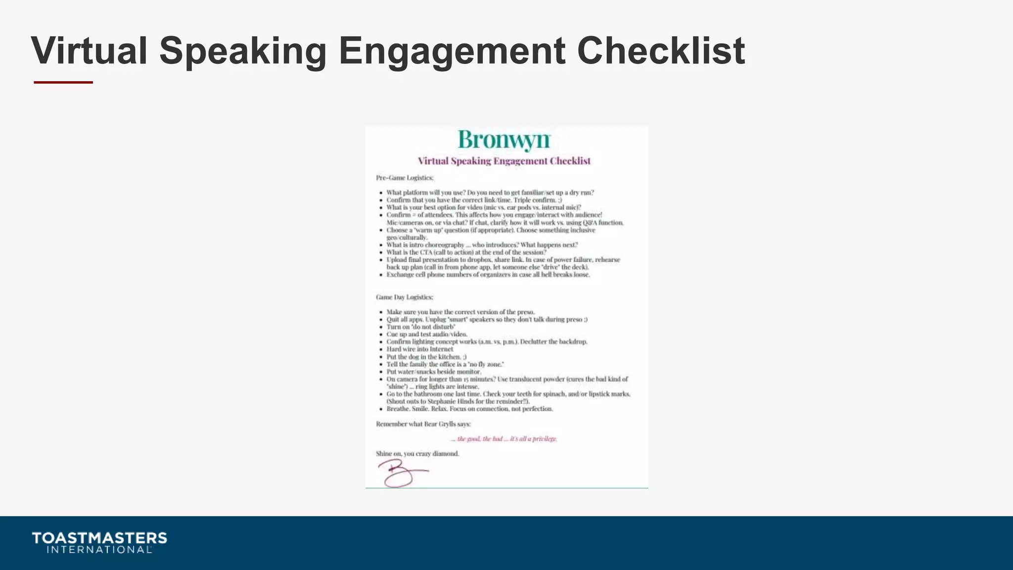Virtual Speaking Engagement Checklist
 