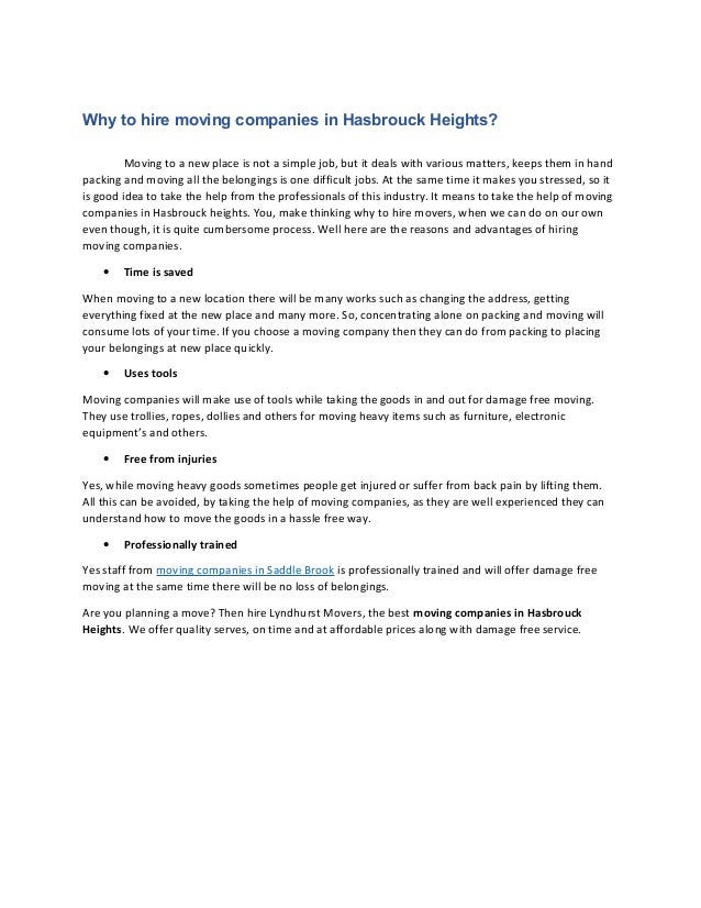 Why To Hire Moving Companies In Hasbrouck Heights