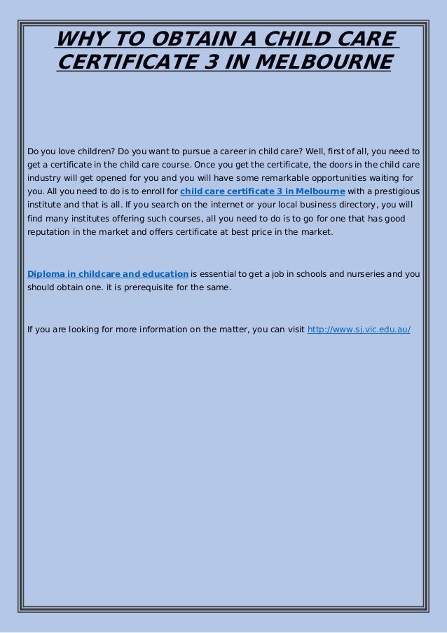 Why To Obtain A Child Care Certificate 3 In Melbourne why-to-obtain-a-child-care-certificate-3-in-melbourne