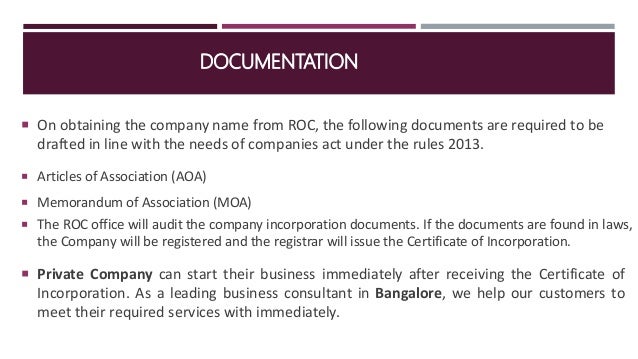 Private limited company incorporation and documents