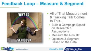 #SocialPro #12B @john_a_lee
 All of That Measurement
& Tracking Talk Comes
to This…
 Build a Campaign Based
on Research ...