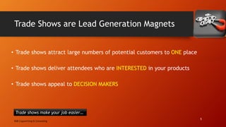 Trade Shows are Lead Generation Magnets
• Trade shows attract large numbers of potential customers to ONE place
• Trade sh...