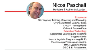 Nicos Paschali
Your Holistic & Authentic
Training Leader Leader
Send a message : nicos@nicospaschali.com
Join me:
Follow me on Twitter : @nicospaschali
Facebook: http://www.facebook.com/nicos.paschali
Connect with me on LinkedIn: http://cy.linkedin.com/in/paschali
Connect with me on Google+: google.com/+nicospaschali
 