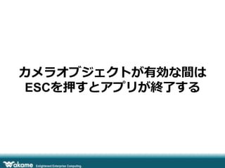 カメラオブジェクトが有効な間は
ESCを押すとアプリが終了了する
 