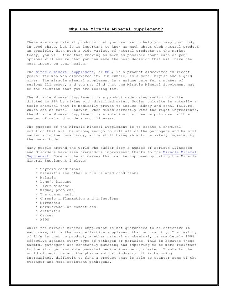 Why use miracle mineral supplement