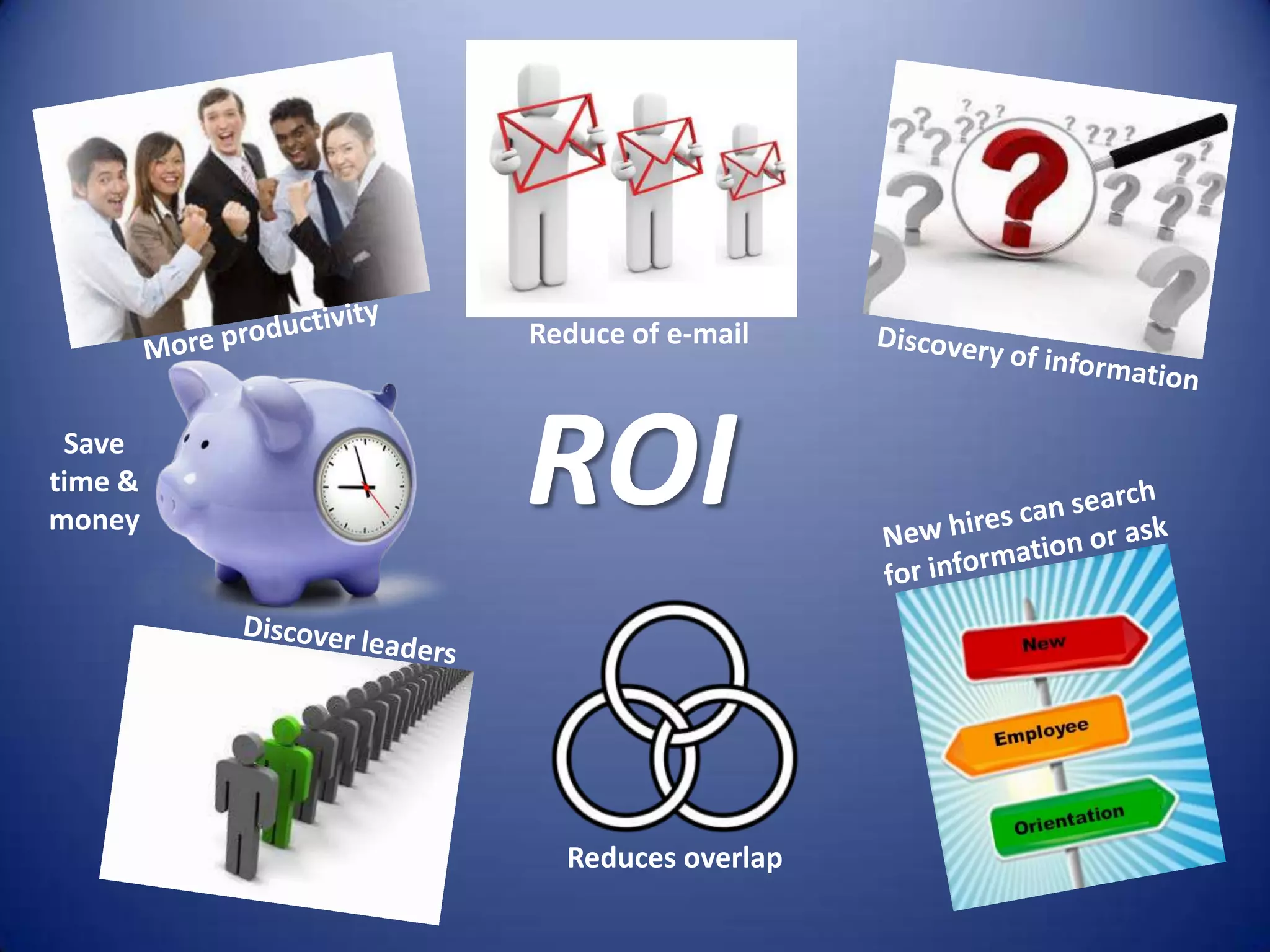 Reduce of e-mail


 Save
time &
money
         ROI

           Reduces overlap
 
