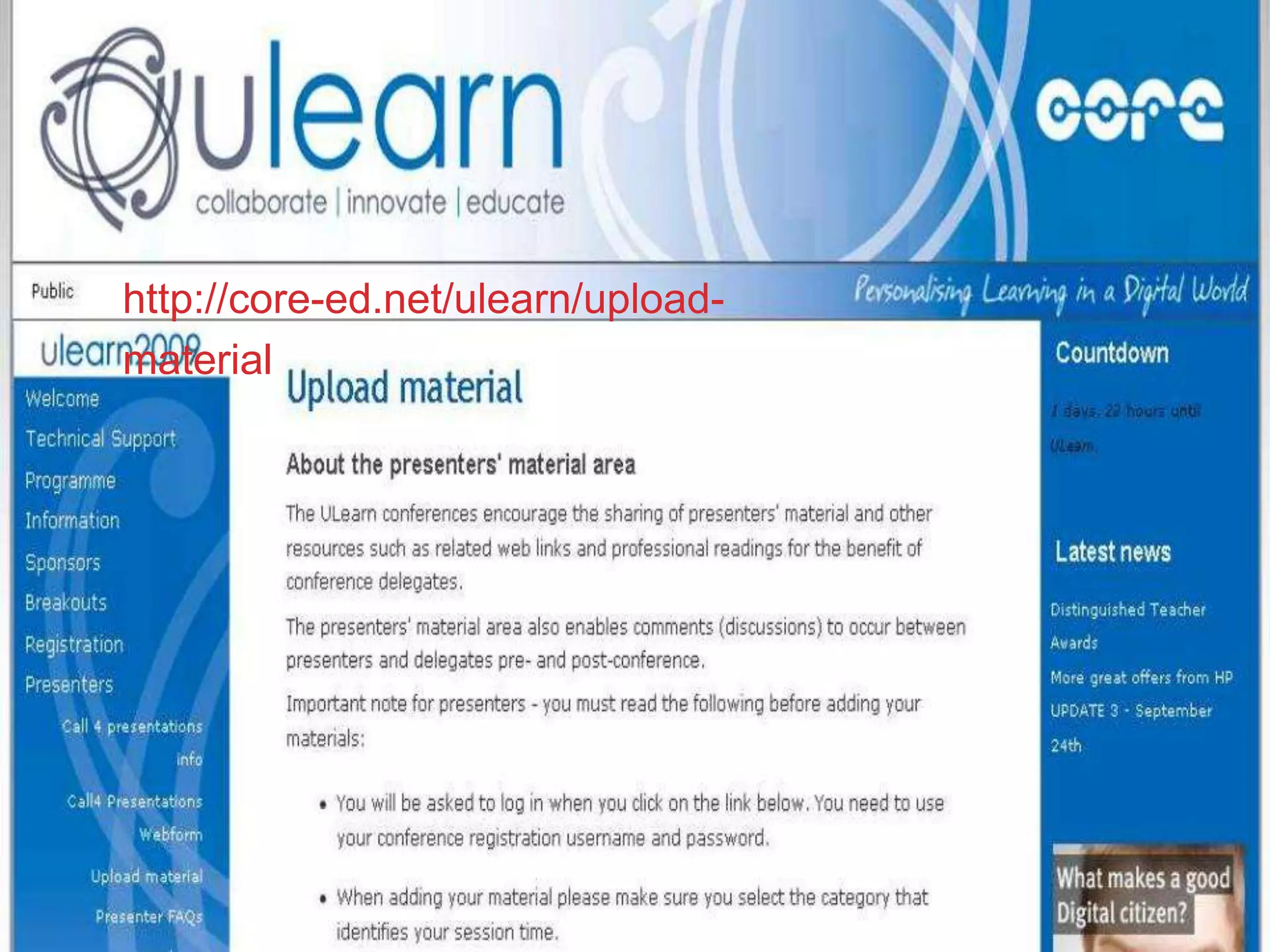 http://core-ed.net/ulearn/upload-
material
 