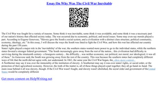 PDF) The Irrepressible Conflict: Reasons for the inevitability of the  American Civil War