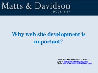 Why web site development is
important?
Tel: 1-800-353-8867/1-914-220-6576
Email: info@mattsdavidson.com
Web: http://www.mattsdavidson.com

 