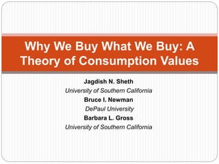 Jagdish N. Sheth
University of Southern California
Bruce I. Newman
DePaul University
Barbara L. Gross
University of Southern California
Why We Buy What We Buy: A
Theory of Consumption Values
 
