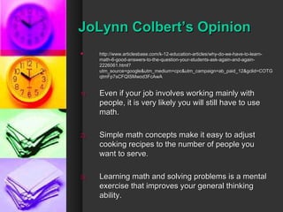 Collberts Math Why Do We Learn Math? | PPT