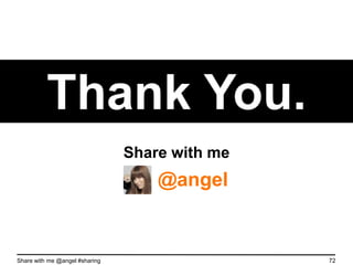 Sharing is how we‟ll grow.
Share with me @angel #sharing   72
 
