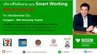 วีระ เจียรนัยพานิชย์ (โอ)
Evangelist​ : SME Networking Thailand
(อดีต)ผู้บริหารงานกลยุทธ์ธุรกิจ ฝ่ ายบริหารกลยุทธ์ธุรกิจ ธนาคารกสิกรไทย
ประสบการณ์ทางานใกล้ชิดกับผู้ประกอบการทั้งรุ่นใหม่และรุ่นเก่ามากว่า 15 ปี
นักการตลาด นักสร้างเครือข่ายธุรกิจSME… ผู้เขียนหนังสือ Startup เสี่ยยุคใหม่
บริหารชีวิตทีมขาย แบบ Smart Working
Why we smile ☺
ID : @oweeraFacebook.com/SMEnetworkingthailandOweera.com @oweera
 