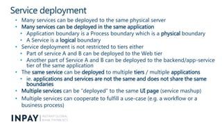 Service and deployment
• A Service represents a logical responsibility
boundary
• Logical responsibility and physical depl...
