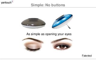 Simple: No buttons
Patented
As simple as opening your eyes
 