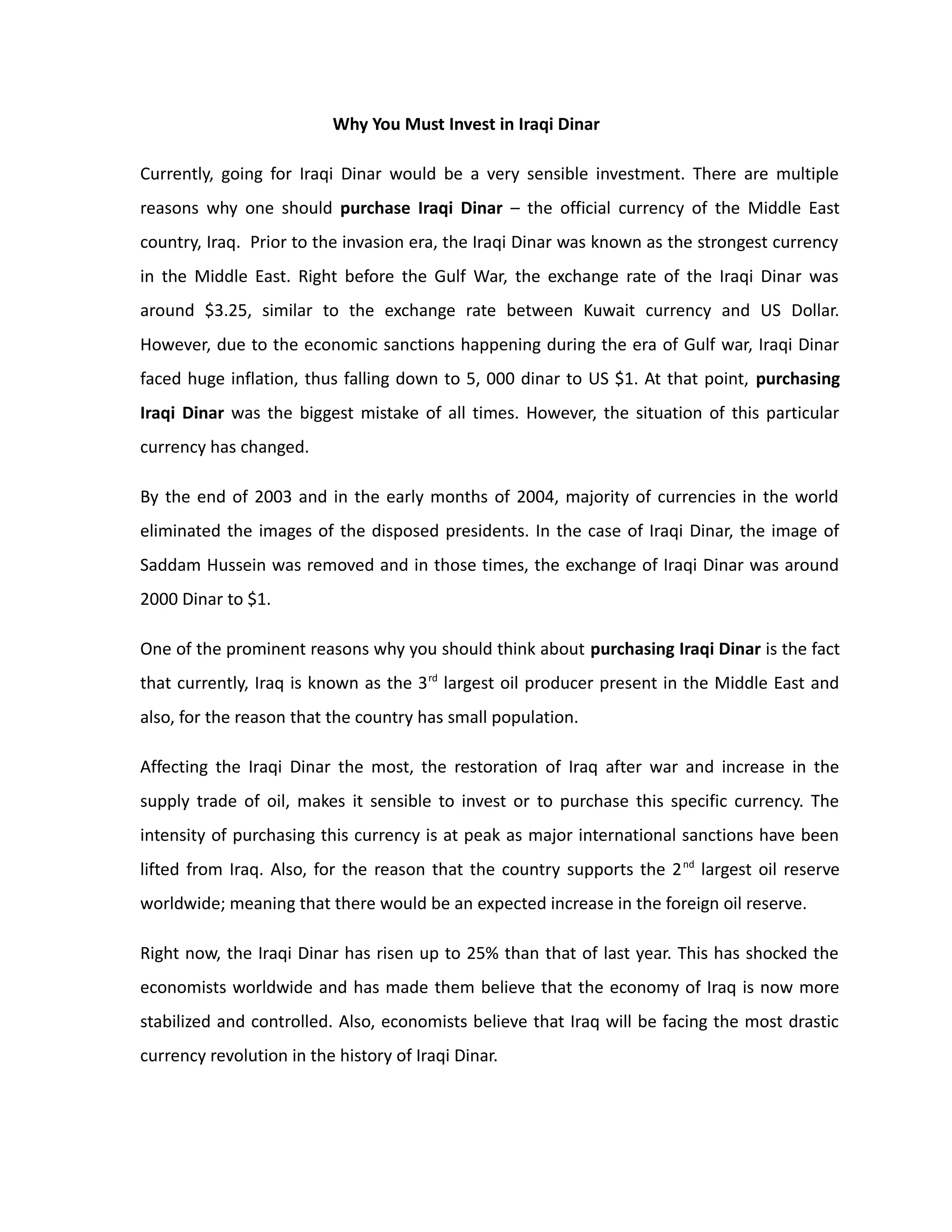 Why You Must Invest in Iraqi Dinar PDF