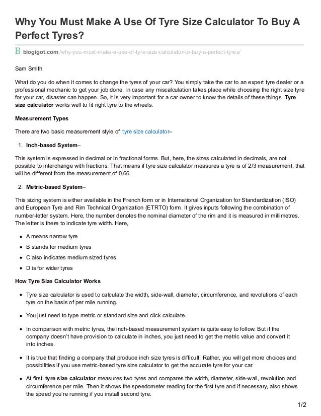 Why you must make a use of tyre size calculator to buy a perfect tyres