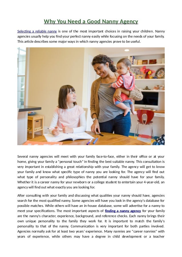 Why You Need A Good Nanny Agency