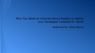 Why You Need an Internet Savvy Realtor in Selling
your Sandpiper Lakeland FL Home
Authored by: Petra Norris

 