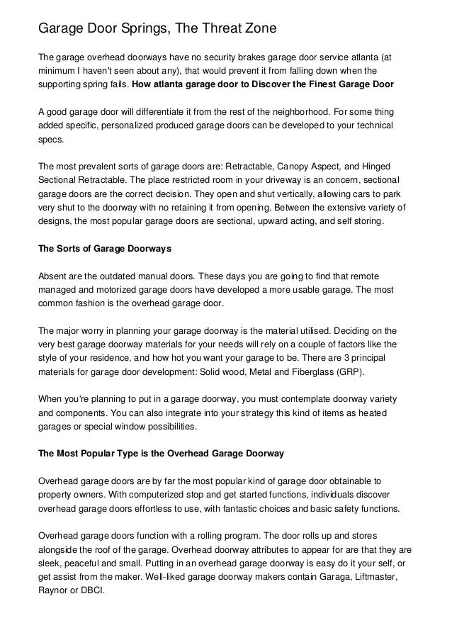 Garage Door Springs The Threat Zone