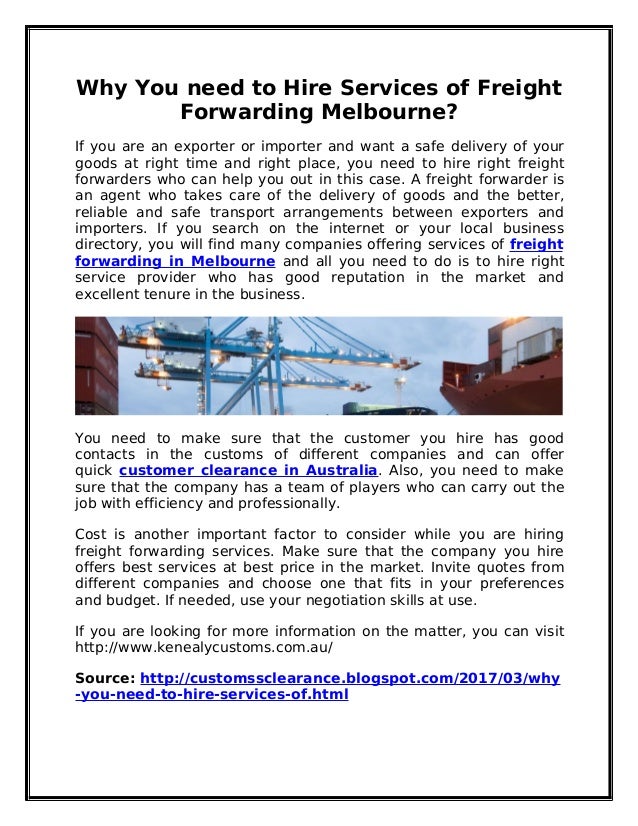 Why You need to Hire Services of Freight Forwarding Melbourne?