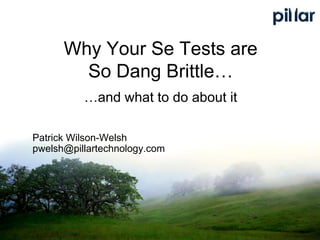 Why Your Se Tests are
        So Dang Brittle…
          …and what to do about it

Patrick Wilson-Welsh
pwelsh@pillartechnology.com
 