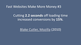 Fast Websites Make More Money #3
Cutting 2.2 seconds off loading time
increased conversions by 15%.
Blake Cutler, Mozilla ...